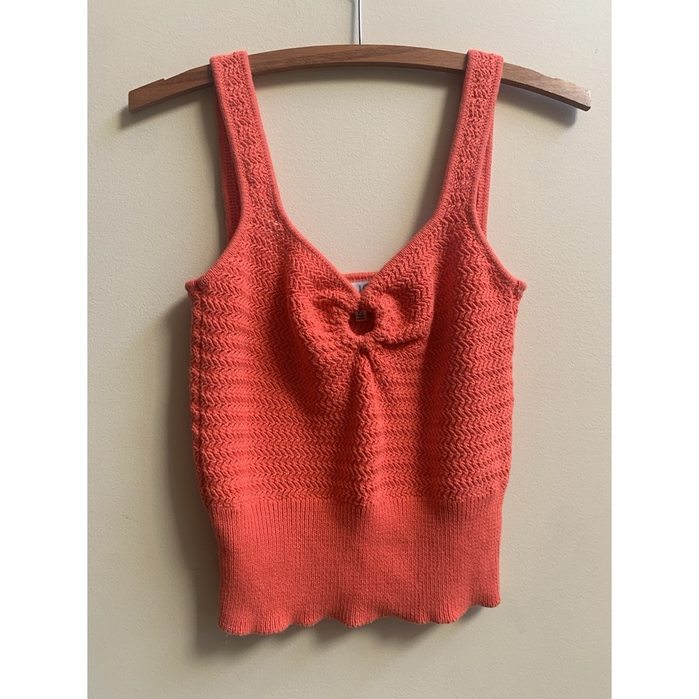 Major Label Group Knit Sweater Tank Top Womens SZ-XS /orange Crochet Sheer Beach